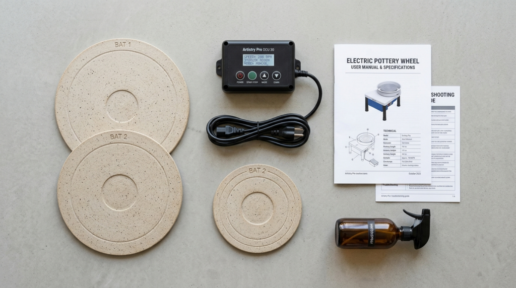 Overhead flat-lay product photography of electric pottery wh