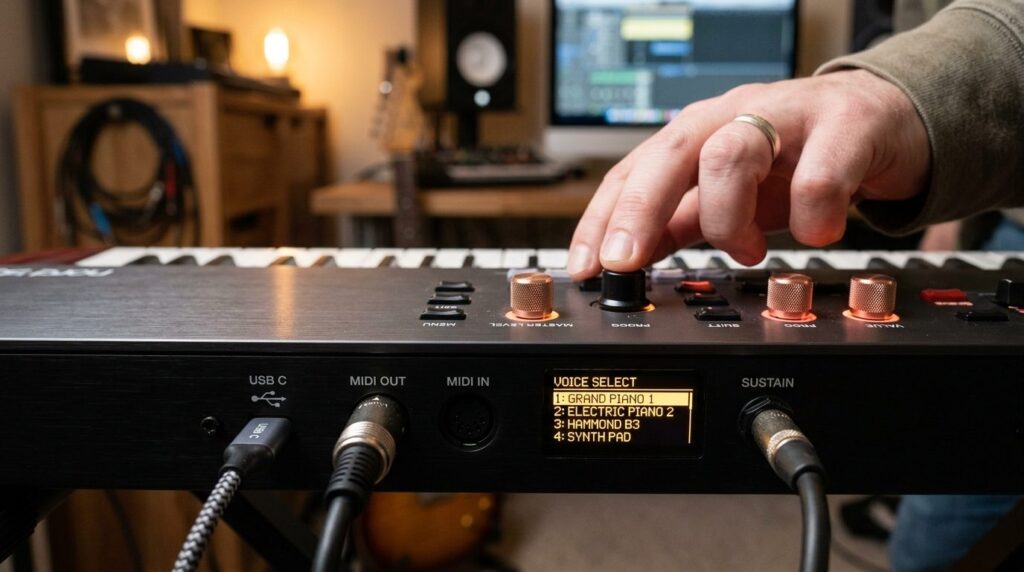 Close-up detail shot of premium keyboard connectivity and co